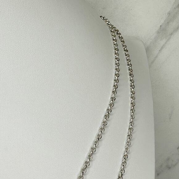 Chico's Layered Hammered Disc Rhinestone Silver Long Necklace ✨ - Picture 10 of 10